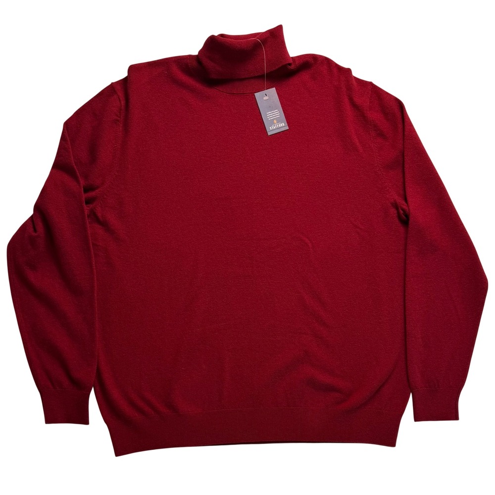 Stafford Mens Pomegranate Red Turtleneck Sweater XXL Regular Fit Cashmere Blend